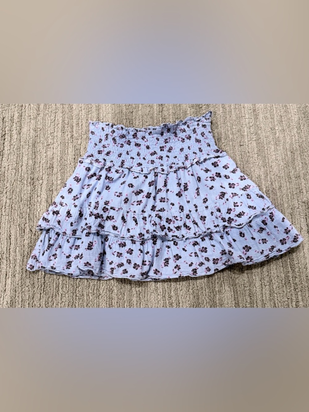 Parker Light Blue Floral Smocked Tiered Mini Skirt